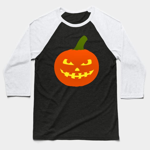 Halloween Funny Scary Smile Pumpkin Face Baseball T-Shirt by koolteas